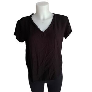 CLOTH AND STONE rayon v neck short sleeve‎ top, solid black sz small